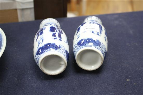 A pair of 19th century Chinese blue and white small vases, height 15cm